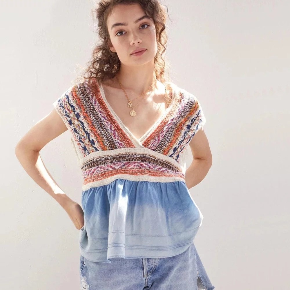 Anthropologie Pilcro Embroidered Babydoll Top
